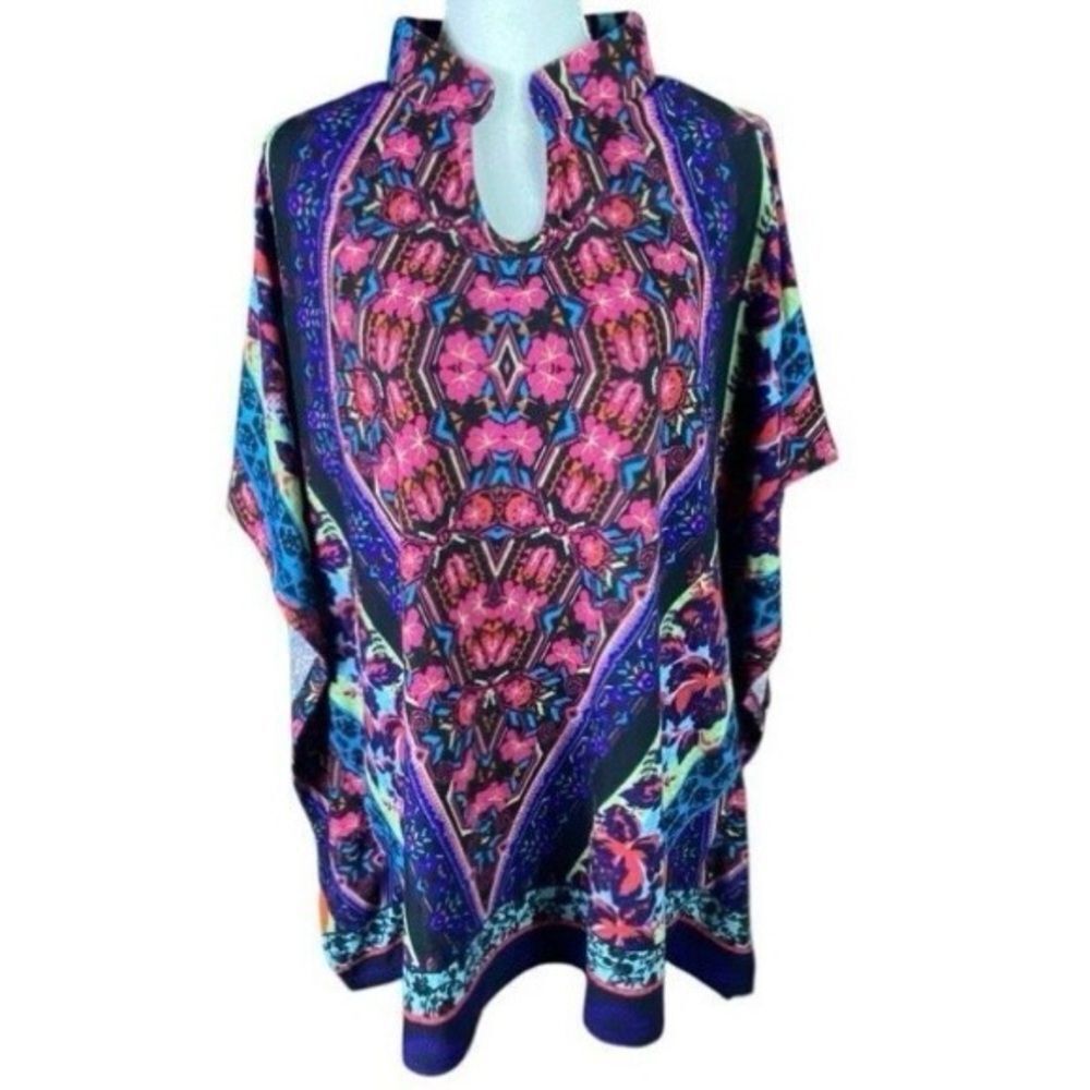 Highness Womens Multicolor Print Kaftan Tunic One Size